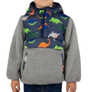 1 Madison Dinosaur Sherpa Shearling Jacket Pullover Hooded Gray 4T